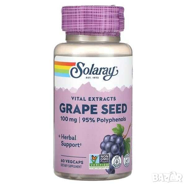 Solaray Екстракт от гроздови семена, 95% полифеноли, 100 mg, 60 капсули, снимка 1