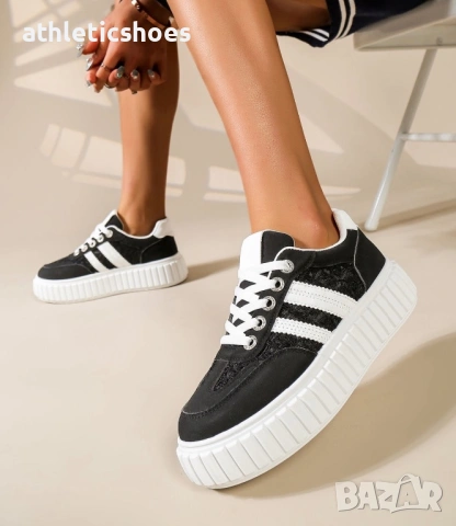 Дамски черни маратонки на платформа 