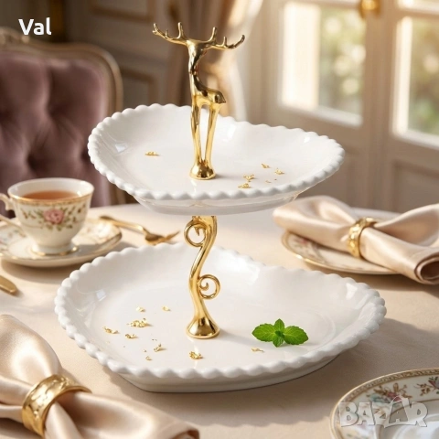 Луксозна поставка за десерти и плодове с елемент елен - 26х23см, HL-12111W, снимка 2 - Други стоки за дома - 53943059