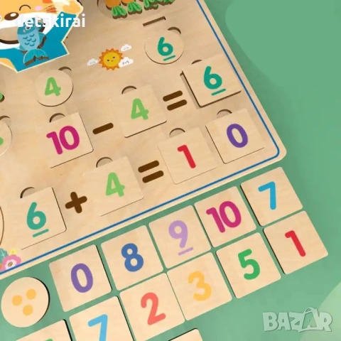 Дървена интерактивна математика със коте и зайче, снимка 6 - Образователни игри - 53858957