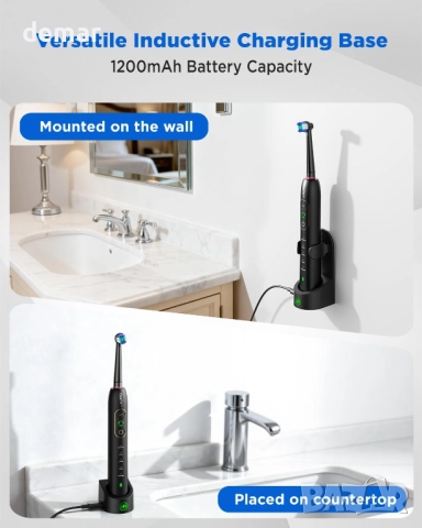 Въртяща се електрическа четка за зъби, 8 глави, 3 интензитета, 5 режима, черна, снимка 6 - Други - 52440890