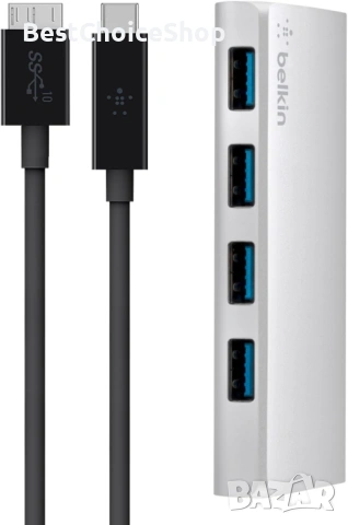 Belkin USB 3.0 Type-C хъб с 4 порта (USB-C към 4 x USB-A), снимка 3 - Кабели и адаптери - 54238197