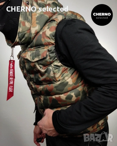 Мъжки камуфлажен елек с качулка ALPHA INDUSTRIES Camouflage Hooded Field Vest L•M  Нов без етикети 