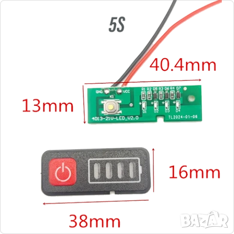х2 броя Индикатор батерии  3S 5S 6S  Li-ion Makita Battery Level Indicator,или 12V/21/24V акумулатор, снимка 3 - Друга електроника - 51460272