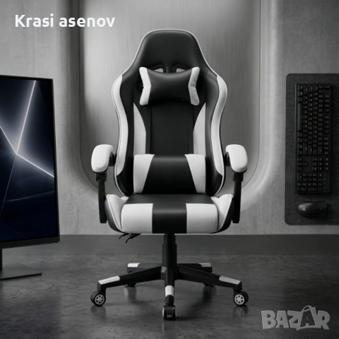 Ергономичен офис и геймърски бял стол – Максимален комфорт за гърба и врат, снимка 2 - Столове - 54214021