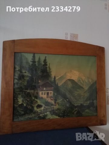 Стара картина, платно в остъклена дървена рамка. , снимка 6 - Декорация за дома - 45659951