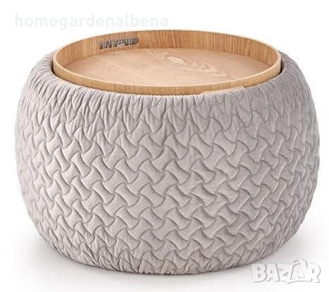 Табуретка с място за съхранение Bono — велур — сива — ø54 см, снимка 3 - Дивани и мека мебел - 54233961