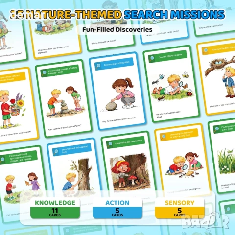 Бинокъл 8X21 за деца – Комплект за изследване на открито с 25 забавни карти, компас и лупа, снимка 4 - Образователни игри - 54218017