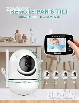 OBVHNUA Бебефон с камера 3.5-инчов видео бебефон LCD бебефон с въртене 355°/120° Еко режим , снимка 3 - Камери - 52510660