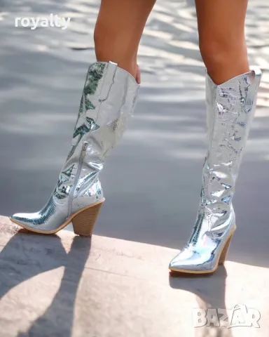 Ботуши на ток - сребрист лак