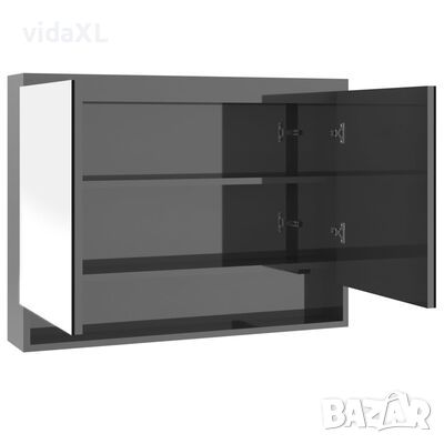 vidaXL Шкаф с огледало за баня, 80x15x60 см, МДФ, сияйно сиво（SKU:331533, снимка 1 - Шкафове - 46056613