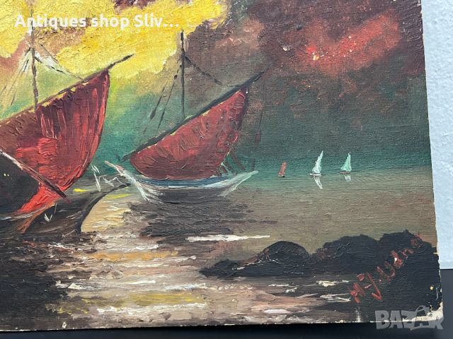 Маслена картина морски пейзаж. №5571, снимка 4 - Антикварни и старинни предмети - 46389563