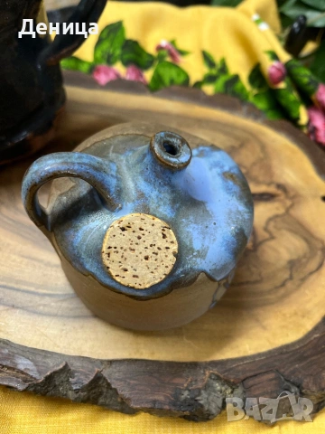 Едно бонбонче💙  Студийна  керамична маслена лампа. Ръчна изработка, синя капкова глазура , снимка 2 - Декорация за дома - 53192962