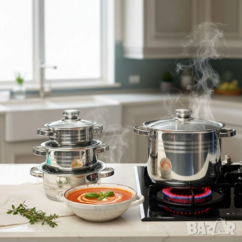 Комплект тенджери Cheffinger 10 части – Винаги вкусна храна без загорели съдове и излишно миене, снимка 4 - Съдове за готвене - 51975831