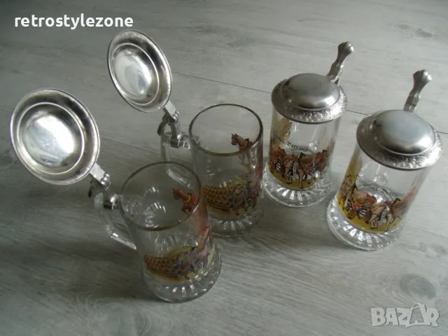 № 8052 комплект 4 броя стари стъклени халби  - с метален капак   , снимка 7 - Чаши - 50329297