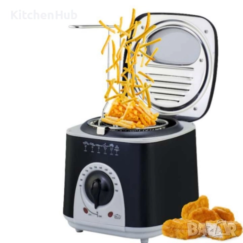 Фритюрник и уред за приготвяне на фондю, 950W 80°-190°С, 1л., 6бр. вилици, Черен, снимка 3 - Фритюрници - 52123104