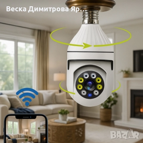 WiFi Панорамна IP Камера LYLÚ 360° във форма на крушка с нощно виждане и автоматично проследяване, снимка 7 - IP камери - 51413583