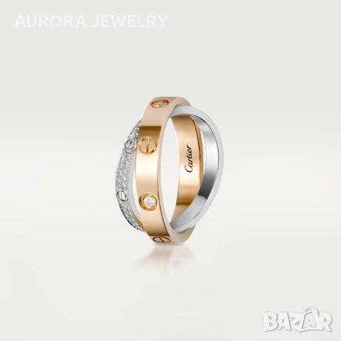 CARTIER Love Rose and White Gold Diamond Paved Пръстен, снимка 9 - Пръстени - 52905276