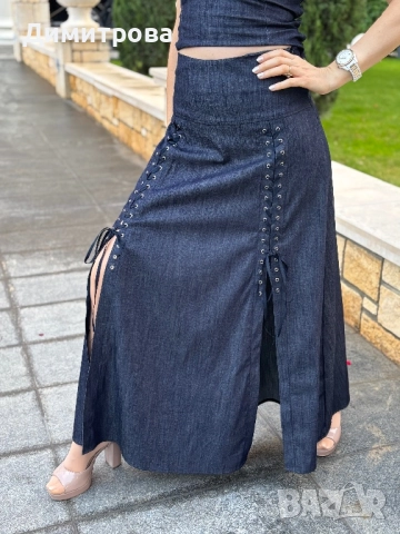 Дълга дънкова  пола с капси XS, S, M , L, XL, снимка 4 - Поли - 52443185