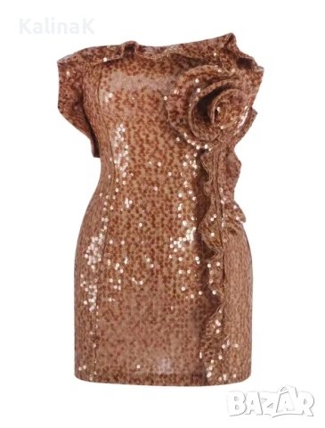 Кафява паетена къса рокля
