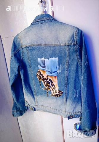 Бутиково дънково яке с перли и камъни, снимка 2 - Якета - 53874395