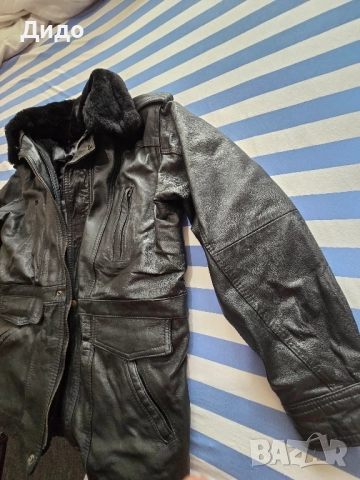 Кожена офицерска шуба черно, снимка 3 - Якета - 51906070