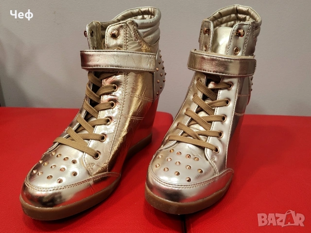 Златисти кецове с капси на висока платформа, снимка 2 - Кецове - 53964985