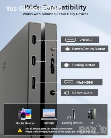 Yodoit 15.6" FHD IPS монитор USB-C HDMI, снимка 4 - Монитори - 53629540