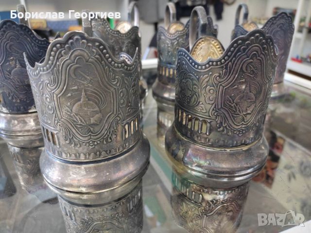 Комплект от шест броя руски посребрени подстакани, снимка 2 - Антикварни и старинни предмети - 45092894