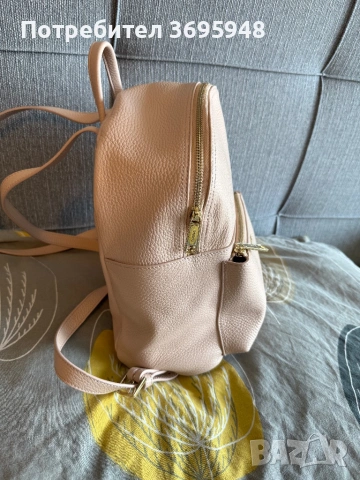 Кожена раница Zarena в цвят пудра, снимка 2 - Раници - 53845806