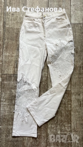Бели разкошни 100 % памук памучни елегантни дънки дънкови панталони с бяла дантела , снимка 4 - Дънки - 51627355