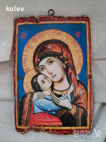икона на Богородица с Младенеца от Рилски манастир 30/20 см, репродукция, художествен декупаж