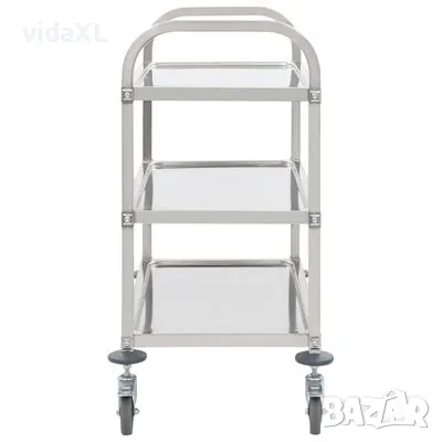 vidaXL Кухненска количка с 3 рафта, 96,5x55x90 см, неръждаема стомана（SKU:50914）, снимка 2 - Други - 49371386