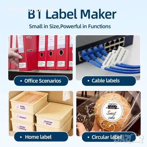  Bluetooth, преносим, термопринтер  за етикети съвестим с телефони и компютри BrokSilent, снимка 3 - Принтери, копири, скенери - 50324198