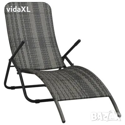 vidaXL Сгъваем шезлонг, полиратан, сив（SKU:48128, снимка 1 - Градински мебели, декорация  - 47513861