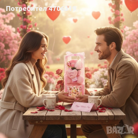 Подаръчен комплект с плюшено мече с надпис "Love you"в прозрачна кутия , снимка 5 - Декорация за дома - 53097442