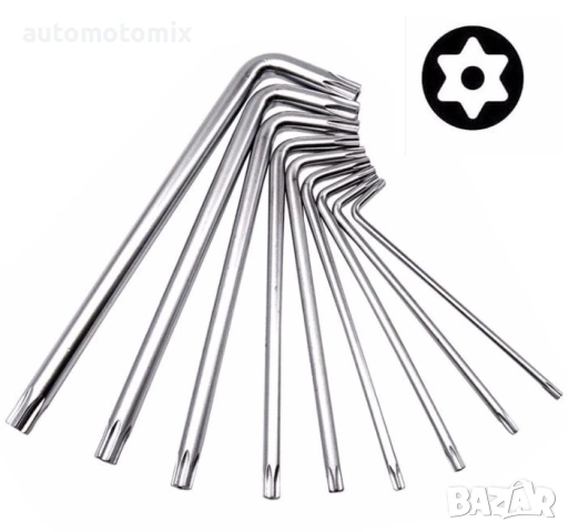 Еврейска звезда, Комплект 9броя, Г-образни TORX с отвор - 25119, снимка 1 - Аксесоари и консумативи - 39431340