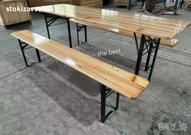 Сгъваем комплект градинска маса с 2 пейки - От чамово дърво, снимка 5 - Градински мебели, декорация  - 54058444