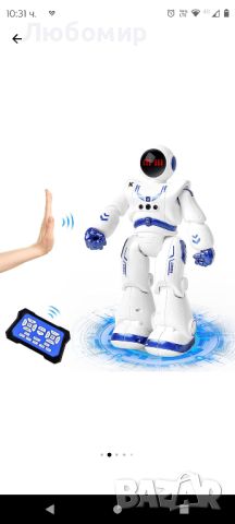 Детски робот JJRC R18, с дистанционно управление, 27x8,5x16 см, 50 движения, с батерия, бял/ син,