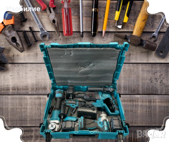 Комплект от акумулаторен перфоратор, ъглошлайф 125 мм, гайковерт и винтоверт 36V с 2 броя батерии 6A, снимка 5 - Ъглошлайфи - 53726316