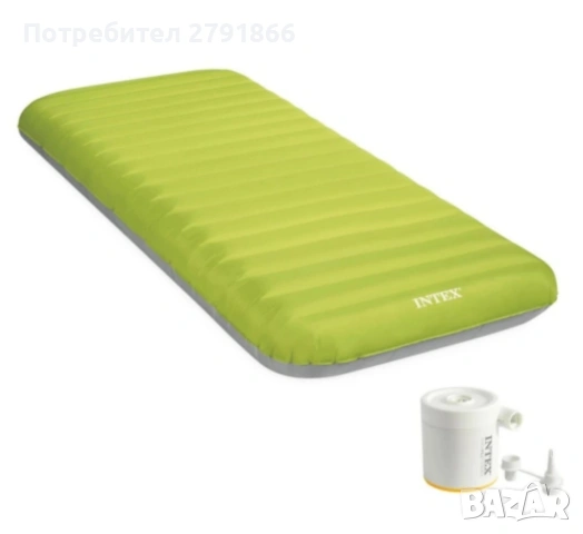 Зелен надуваем матрак INTEX TruAir Dura-Beam W/USB150 76x191x17 см с USB помпа и чанта за носене нов