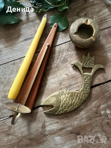 Свешник-28 см Дърво и месинг Цена-12 €  Отварачка с форма на риба, която ми напомня на илюстрация от, снимка 3 - Други - 53436443