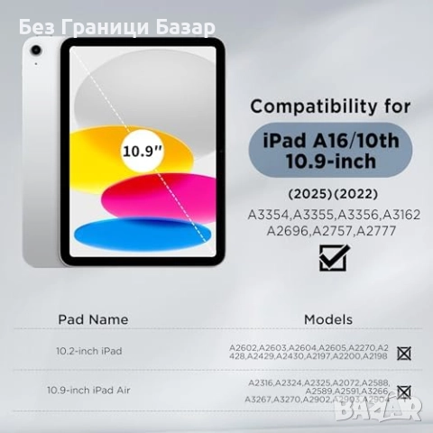 Нов Здрав Калъф кейс за таблет iPad A16 2025/2022 360° PU Кожа + Стойка, снимка 2 - Друга електроника - 51489250