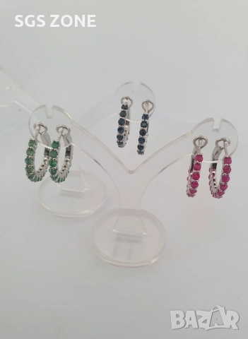 СРЕБЪРНИ ОБЕЦИ СЪС САПФИР, РУБИН ИЛИ ИЗУМРУД, снимка 4 - Обеци - 52393044