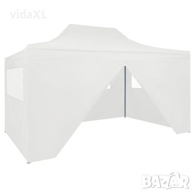 vidaXL Сгъваема парти шатра с 4 странични стени, 3x4,5 м, бяла（SKU:48870, снимка 1 - Градински мебели, декорация  - 45396984