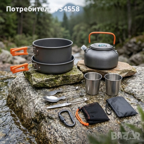 Къмпинг комплект за готвене XXL от 15 части – Пълен сет от анодиран алуминий, снимка 2 - Сервизи - 54200917