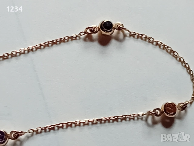 Златно колие с топчета инкрустирани с цветни камъни , снимка 4 - Колиета, медальони, синджири - 52373417