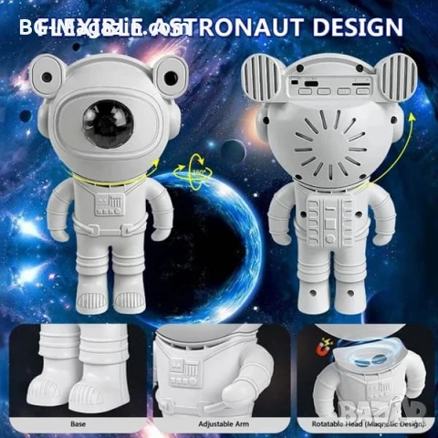 Лазерен звезден проектор Астронавт звездно небе нощна лампа с Bluetooth прожектирана на тавана деца, снимка 5 - Прожектори - 51049148