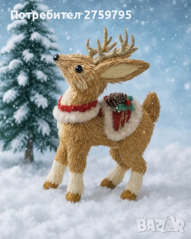 НОВО Коледен елен от естествени материали 30 см., снимка 2 - Други - 52310675