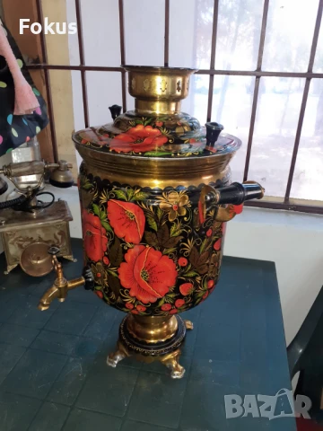 Невероятен голям руски рисуван самовар чайник, снимка 3 - Антикварни и старинни предмети - 50929641